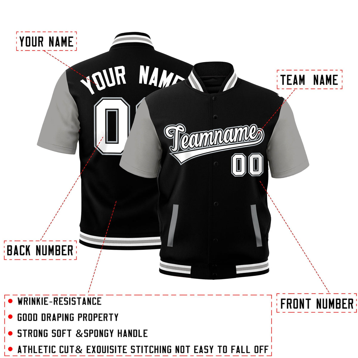 Custom Gray Black White Full-Snap Classic Style Jacket| KXKSHOP