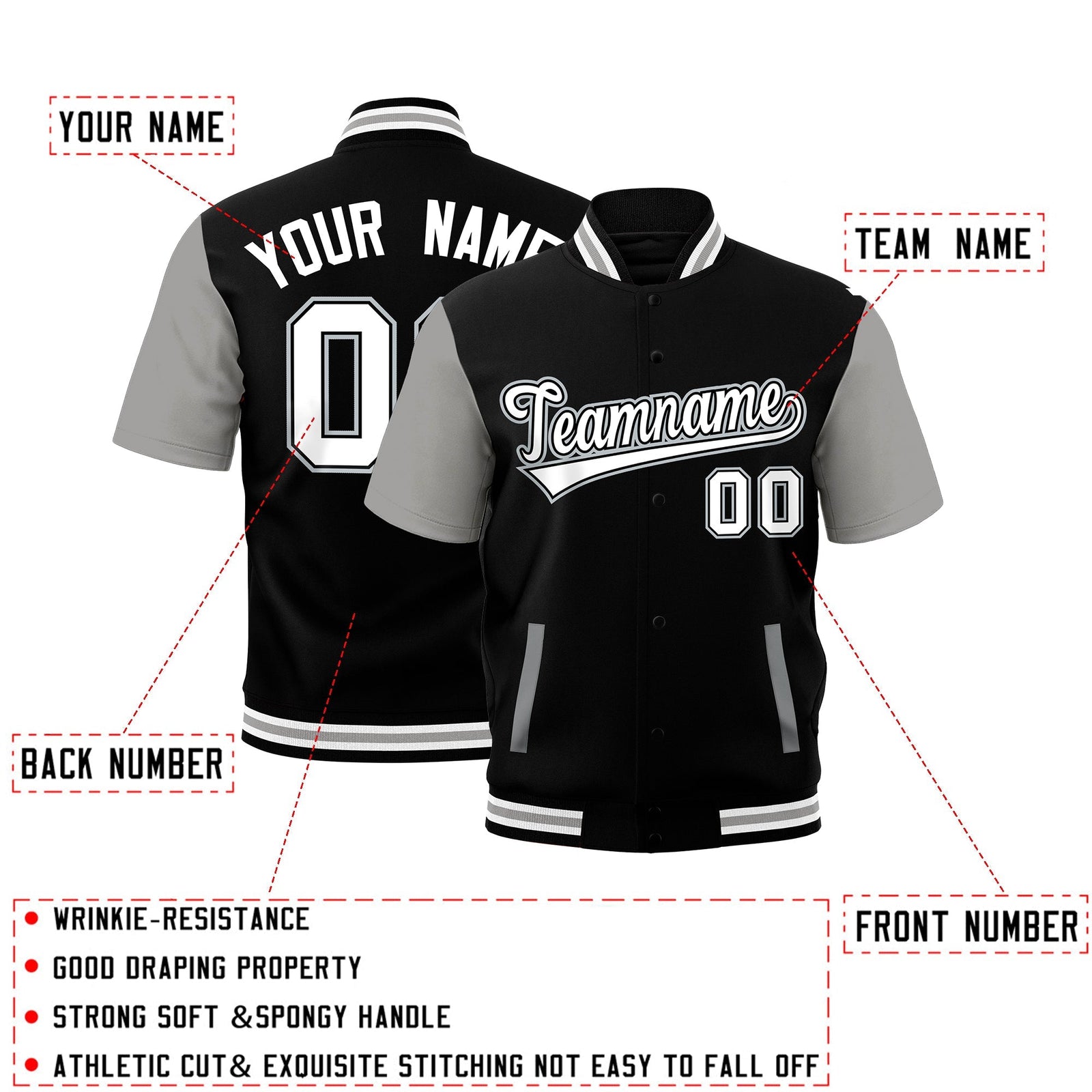 Custom Gray Black White Full-Snap Classic Style Jacket| KXKSHOP