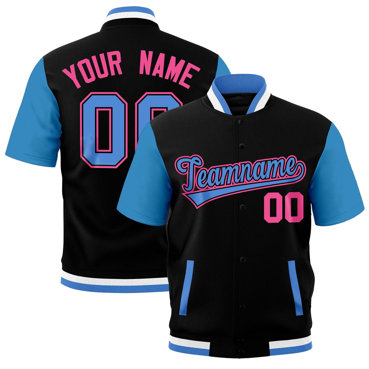 Custom Powder Blue Black White Full-Snap Classic Style Jacket| KXKSHOP