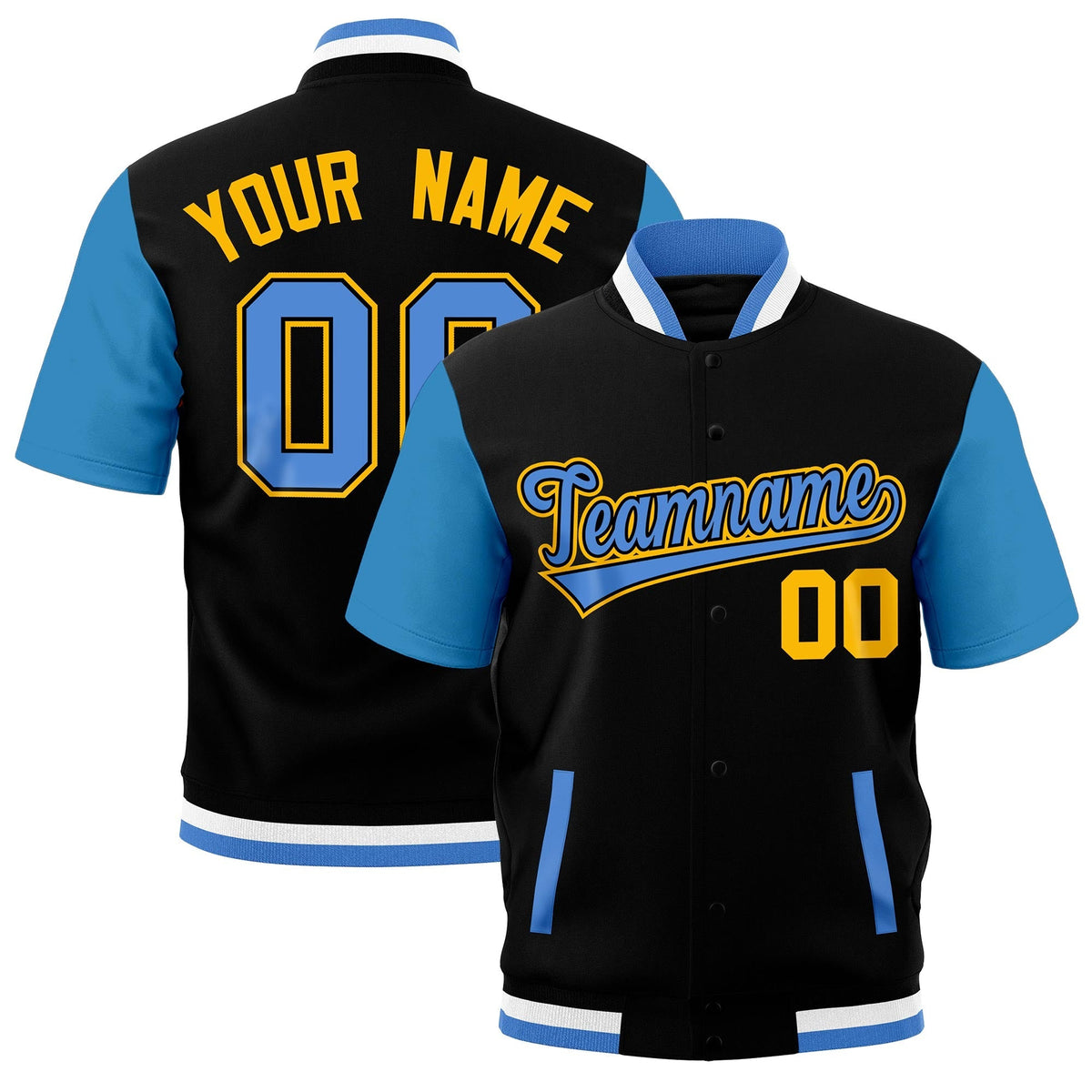 Custom Powder Blue Black White Full-Snap Classic Style Jacket| KXKSHOP