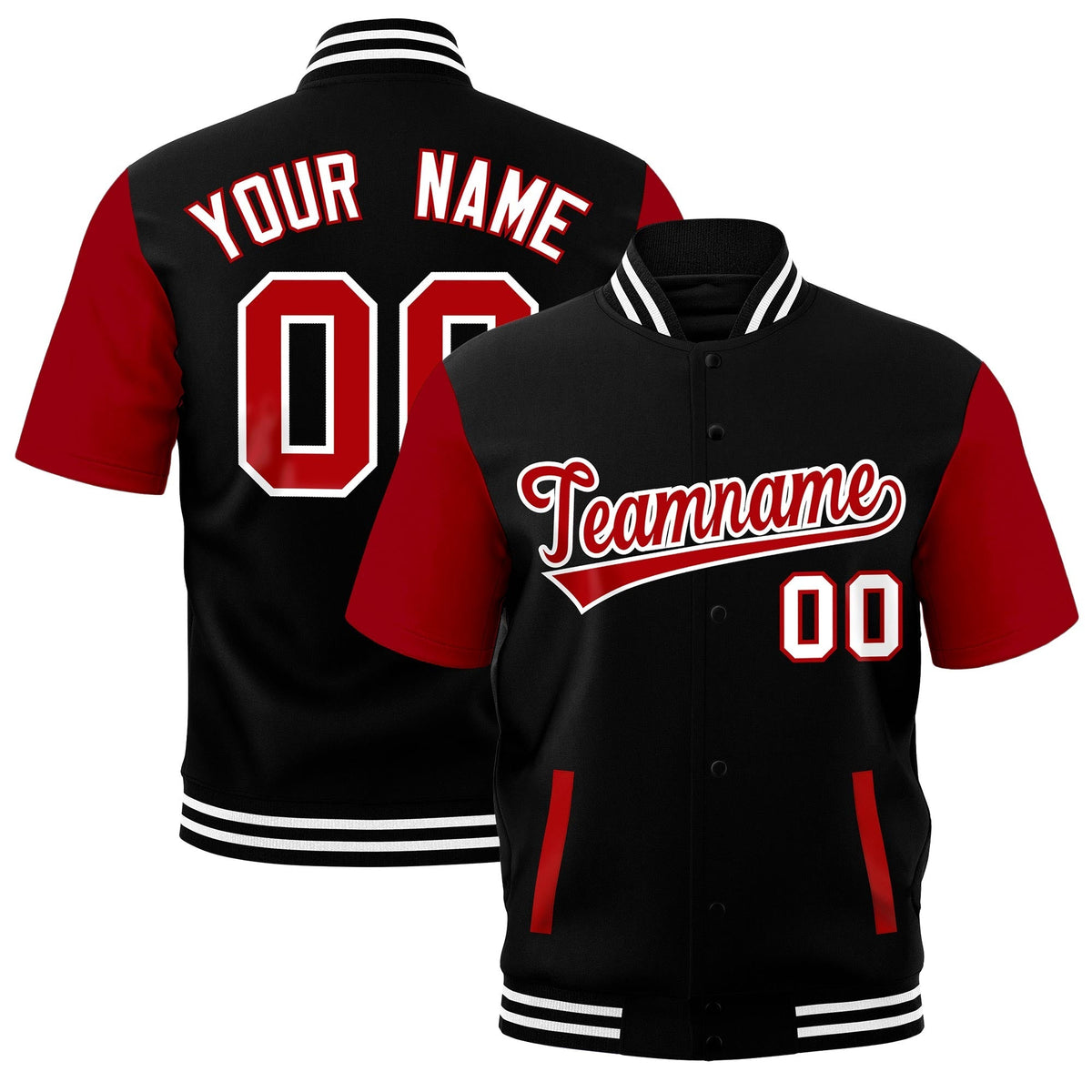 Custom Red Black White Full-Snap Classic Style Jacket| KXKSHOP