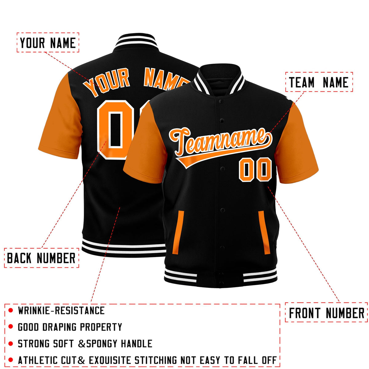 Custom Gold Orange Black White Full-Snap Classic Style Jacket| KXKSHOP