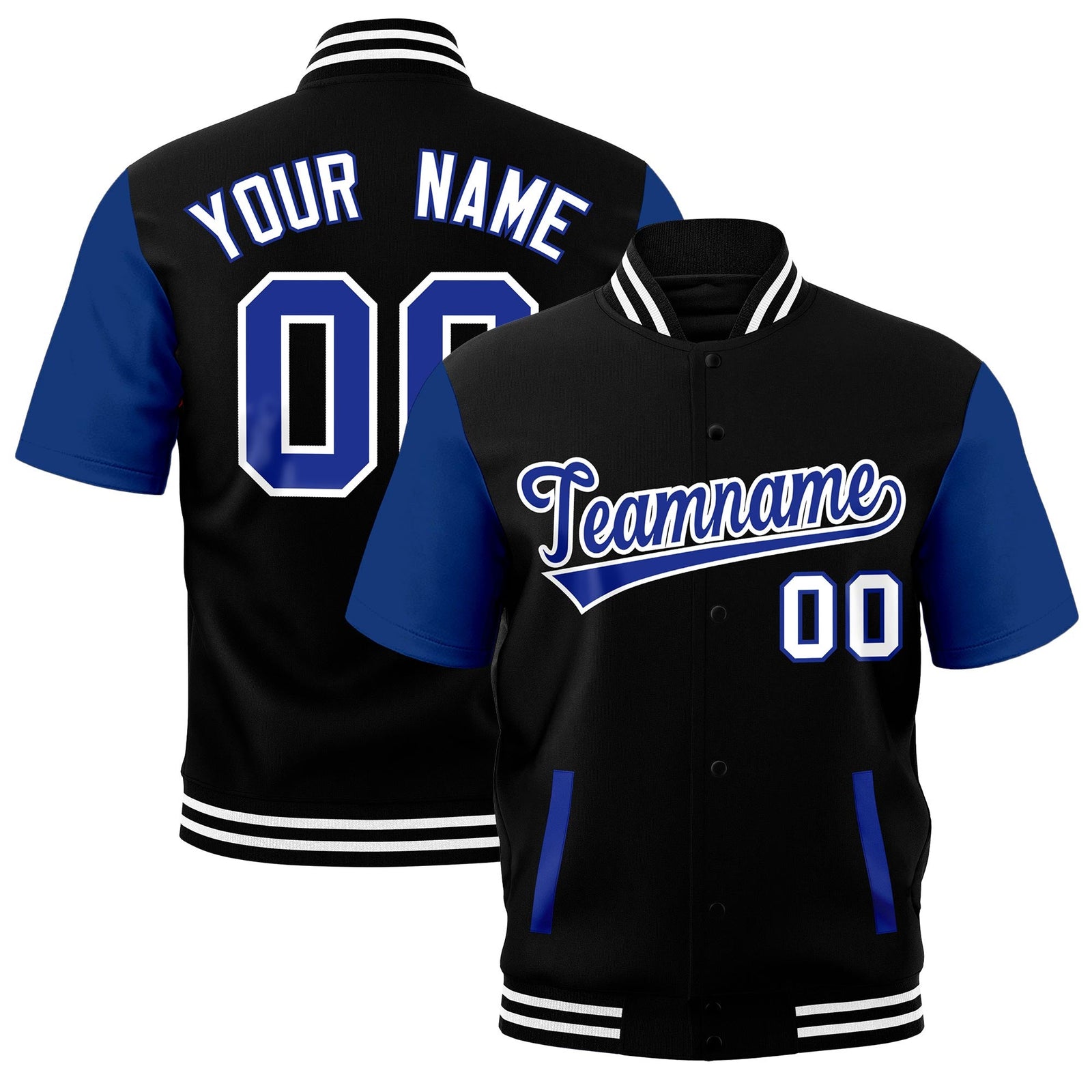 Custom Royal Blue Black White Full-Snap Classic Style Jacket| KXKSHOP
