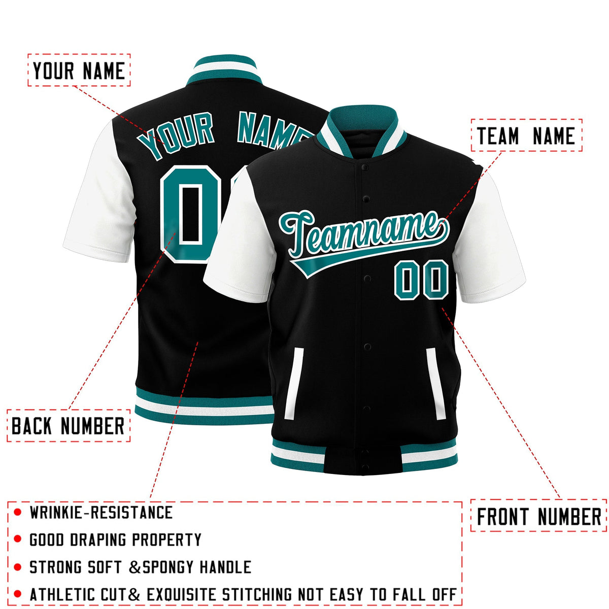 Custom White Teal Full-Snap Classic Style Jacket| KXKSHOP