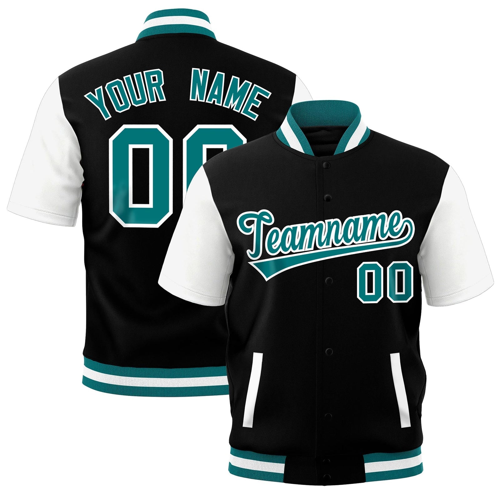 Custom White Teal Full-Snap Classic Style Jacket| KXKSHOP