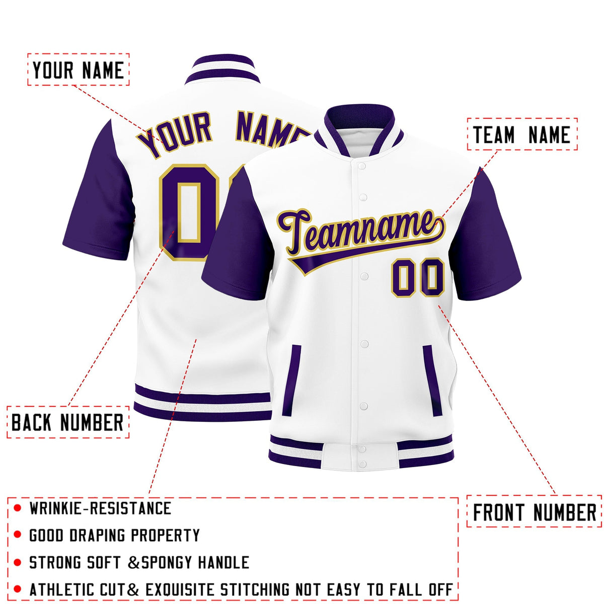 Custom Purple White Full-Snap Classic Style Jacket| KXKSHOP