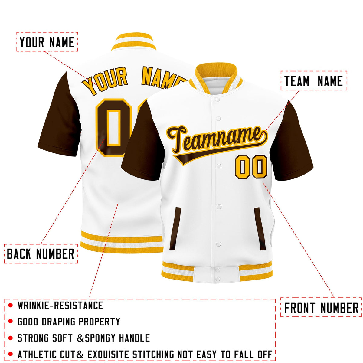 Custom Brown Gold White Full-Snap Classic Style Jacket| KXKSHOP