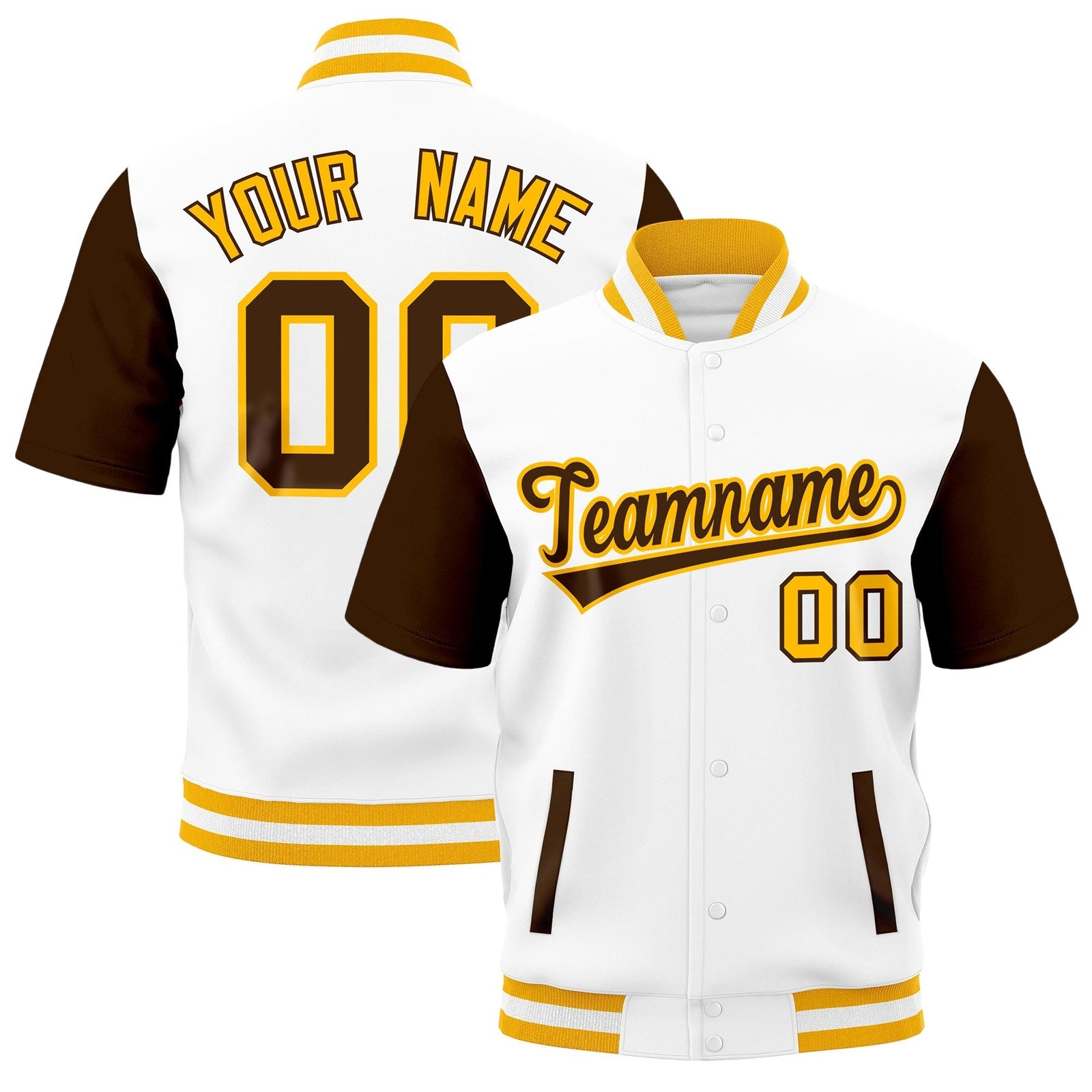 Custom Brown Gold White Full-Snap Classic Style Jacket| KXKSHOP