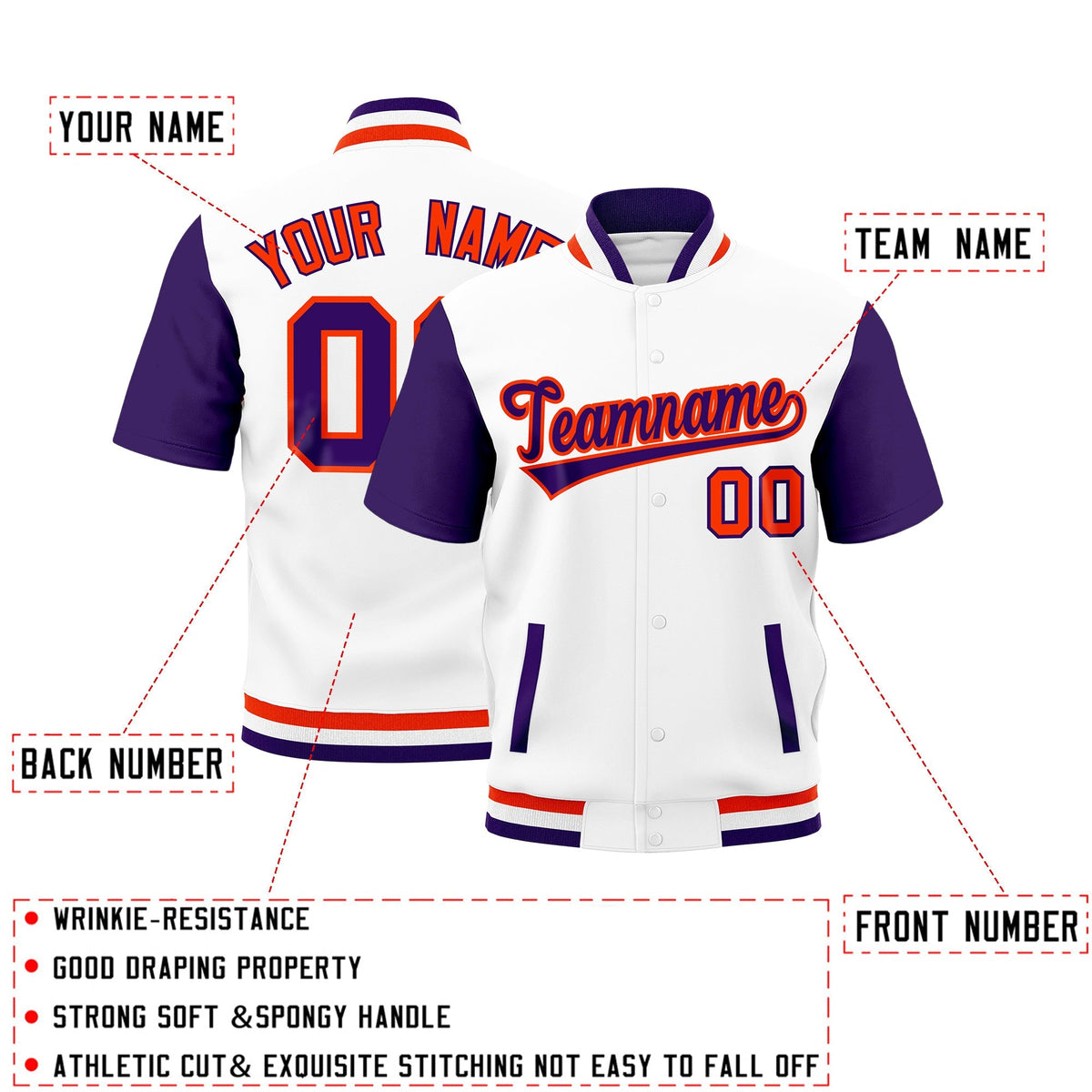 Custom Purple Orange White Full-Snap Classic Style Jacket| KXKSHOP