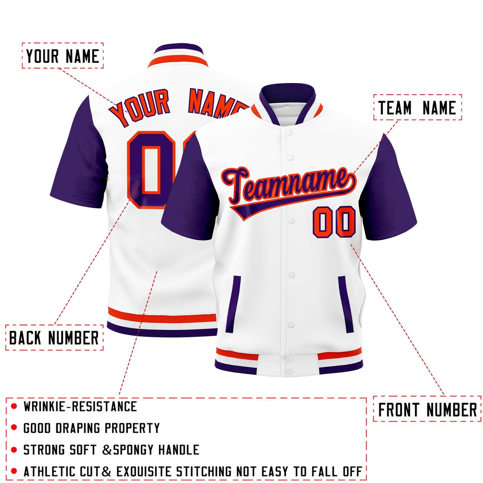 Custom Purple Orange White Full-Snap Classic Style Jacket| KXKSHOP