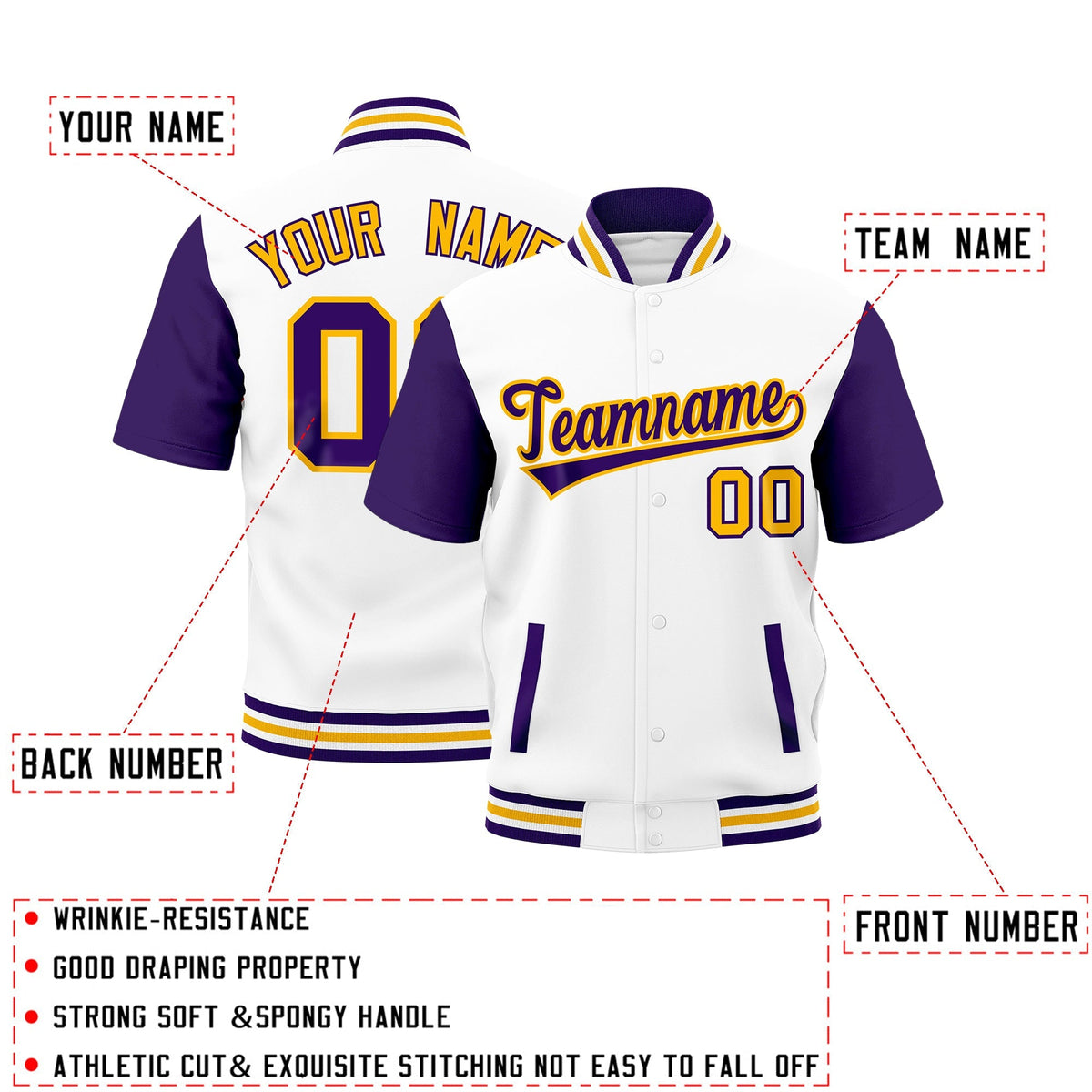 Custom Purple White Gold Full-Snap Classic Style Jacket| KXKSHOP