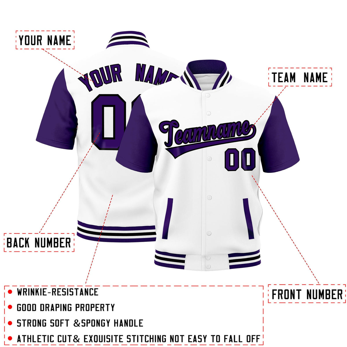 Custom Purple White Black Full-Snap Classic Style Jacket| KXKSHOP