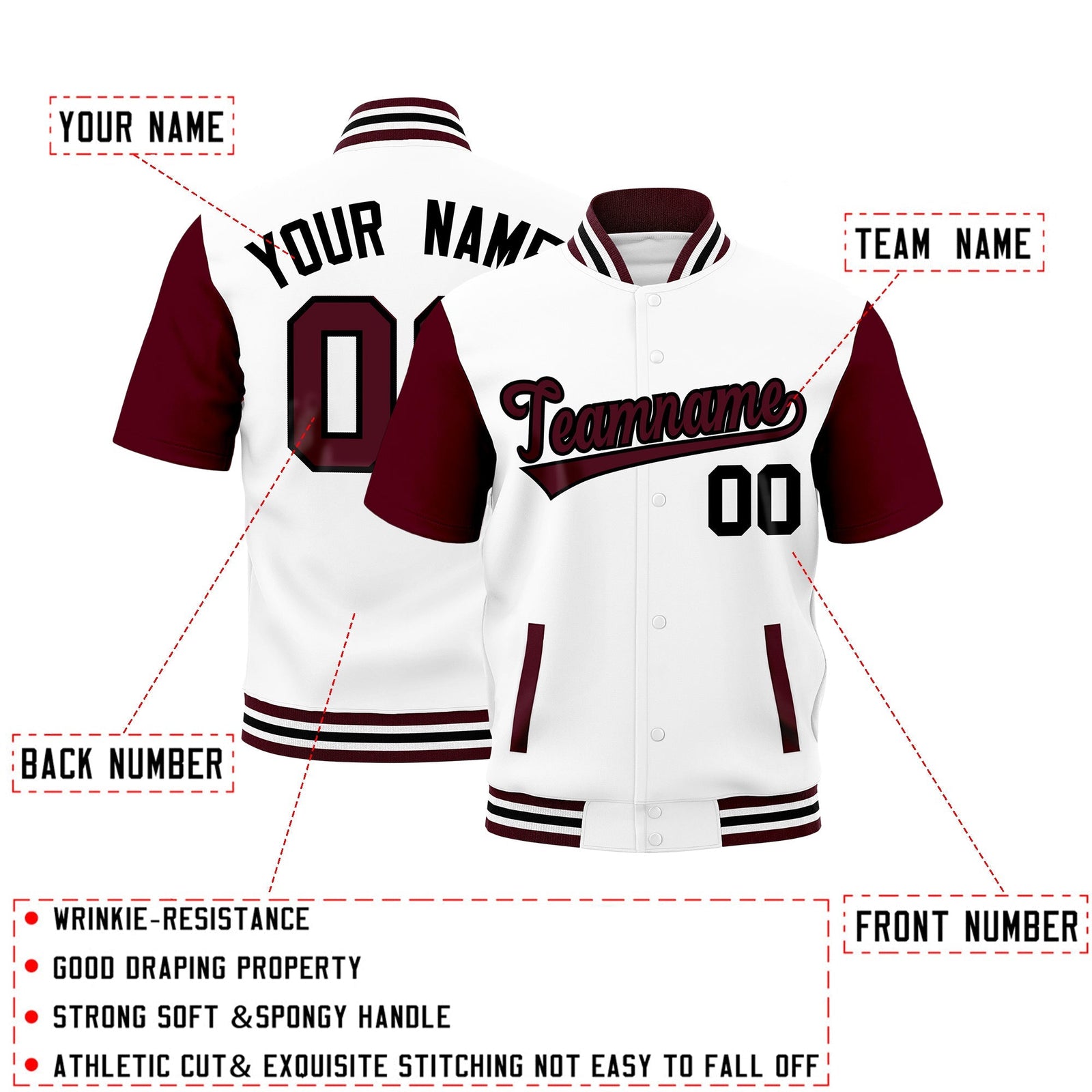Custom Gray Crimson White Full-Snap Classic Style Jacket| KXKSHOP