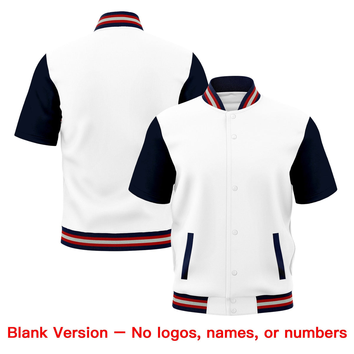 Custom Navy Red Silver Full-Snap Classic Style Jacket| KXKSHOP