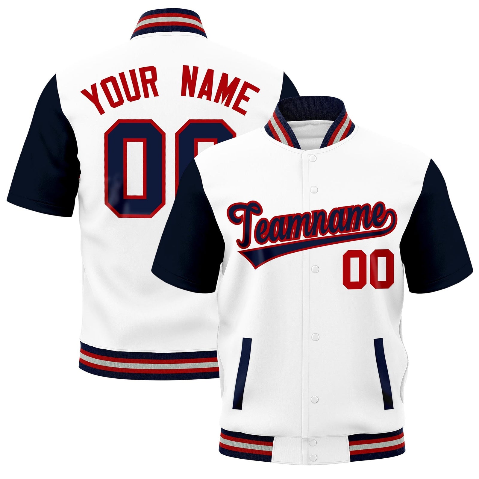 Custom Navy Red Silver Full-Snap Classic Style Jacket| KXKSHOP