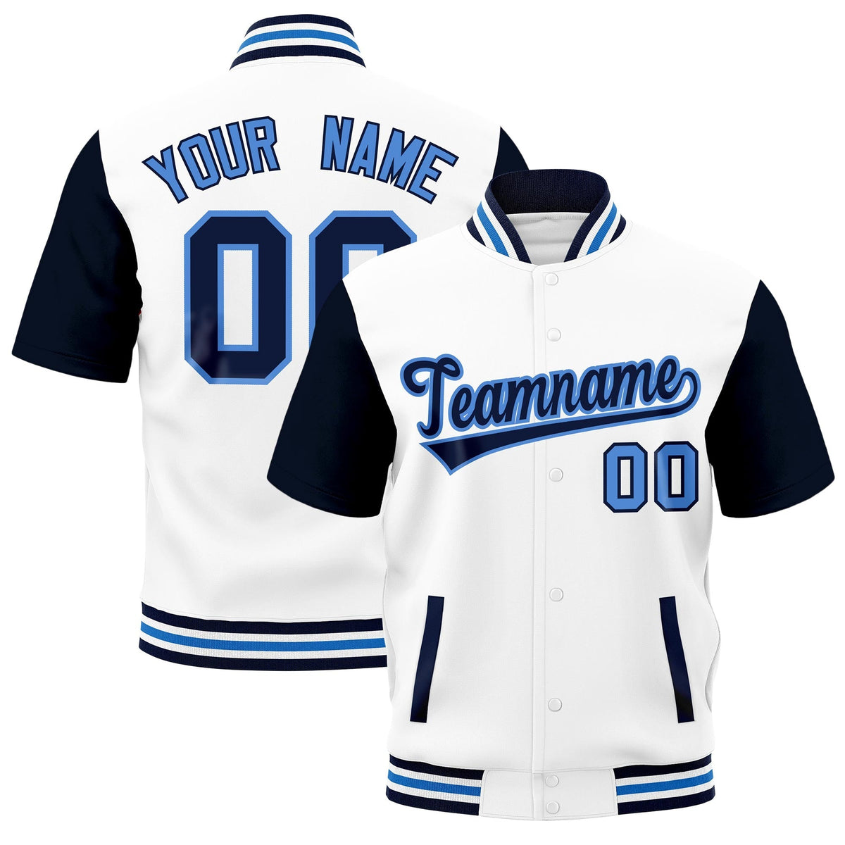 Custom Navy White Powder Blue Full-Snap Classic Style Jacket| KXKSHOP