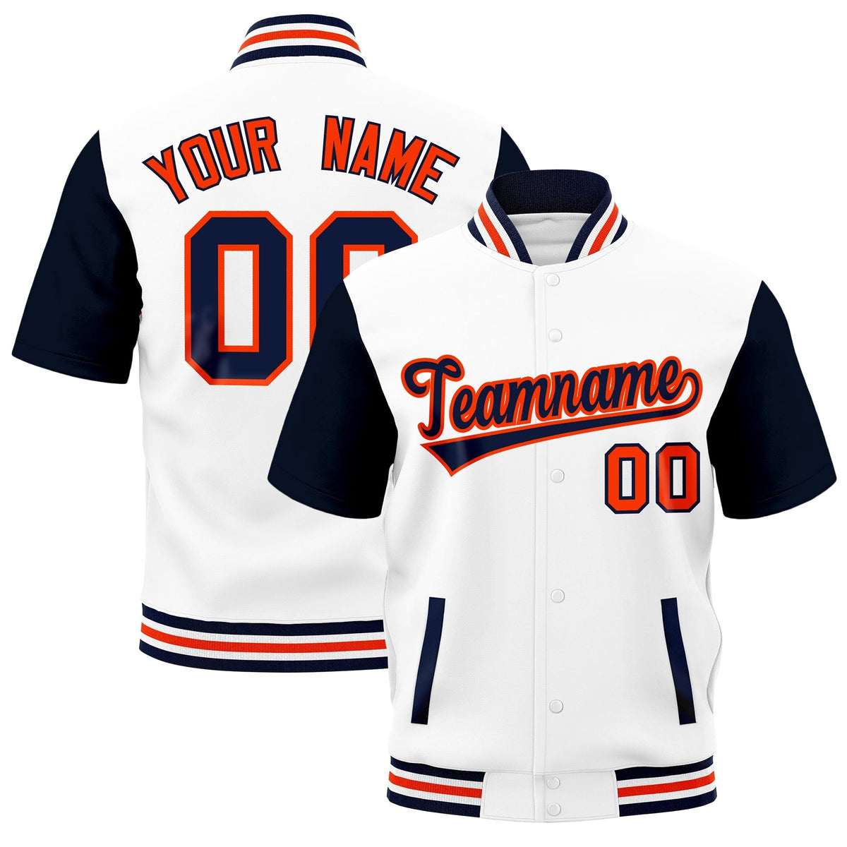 Custom Navy White Orange Full-Snap Classic Style Jacket| KXKSHOP