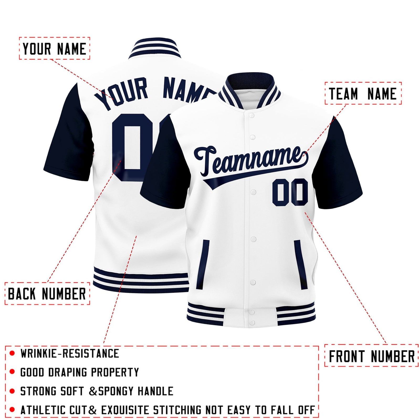 Custom Navy White Full-Snap Classic Style Jacket| KXKSHOP
