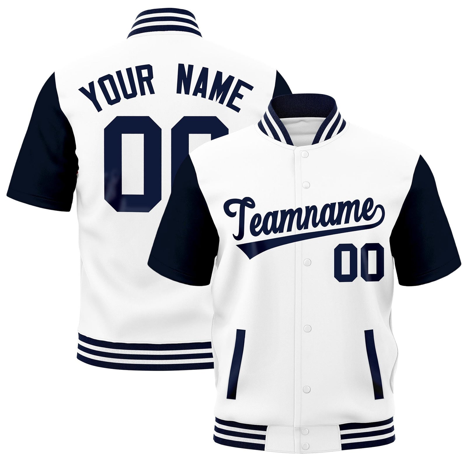 Custom Navy White Full-Snap Classic Style Jacket| KXKSHOP