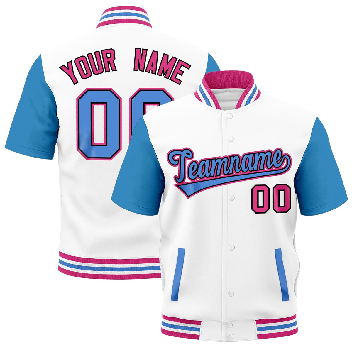 Custom Powder Blue Pink White Full-Snap Classic Style Jacket| KXKSHOP