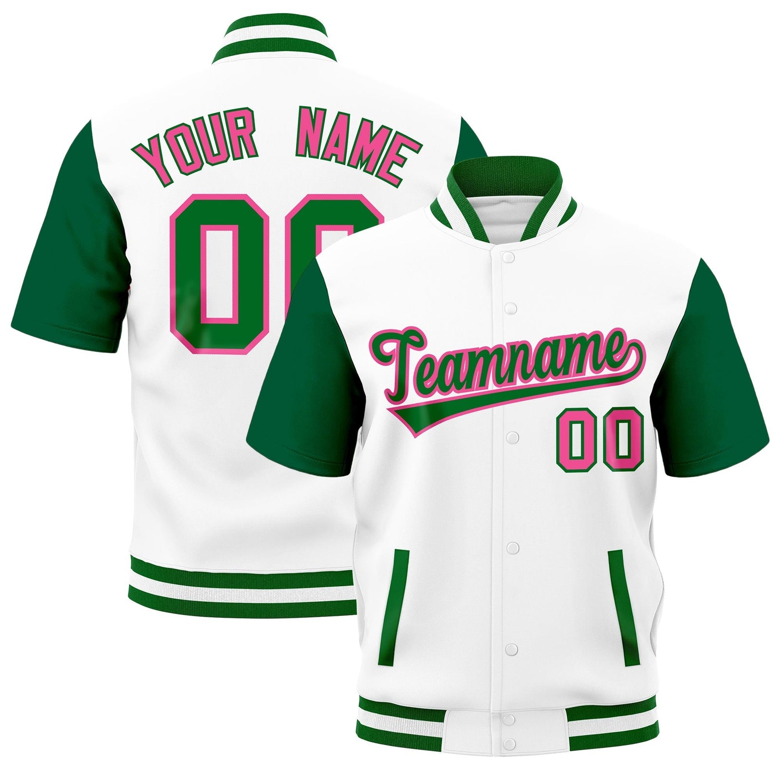 Custom Kelly Green White Full-Snap Classic Style Jacket| KXKSHOP