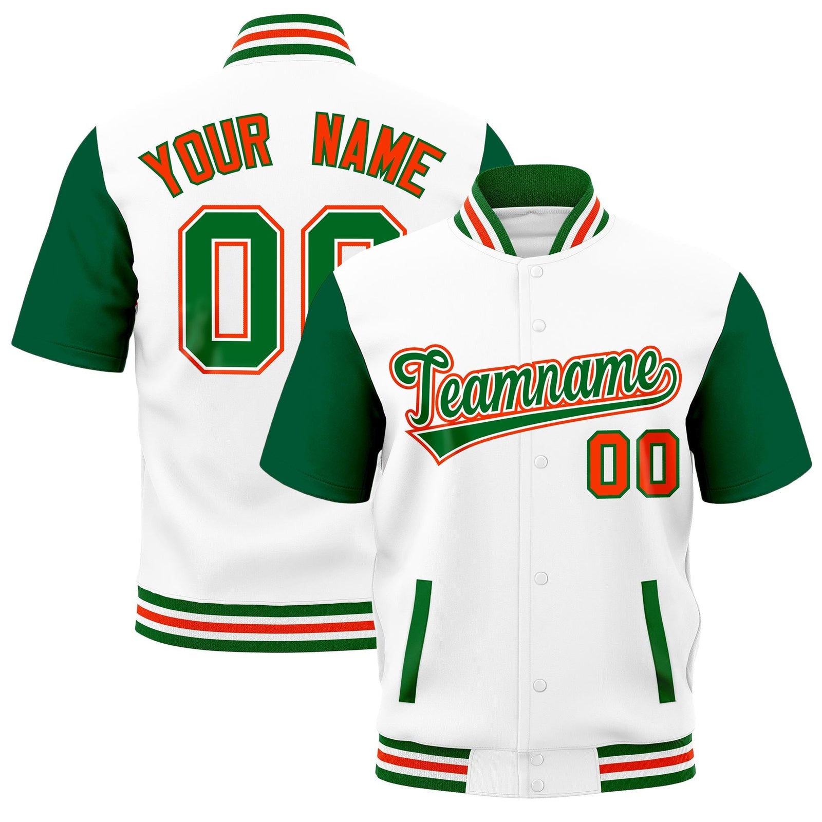 Custom Kelly Green White Orange Full-Snap Classic Style Jacket| KXKSHOP