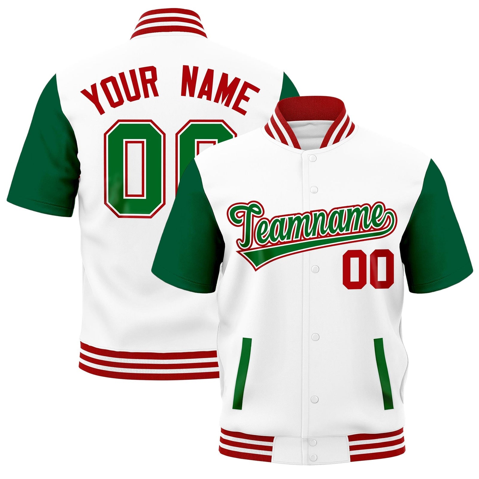 Custom Kelly Green Red White Full-Snap Classic Style Jacket| KXKSHOP