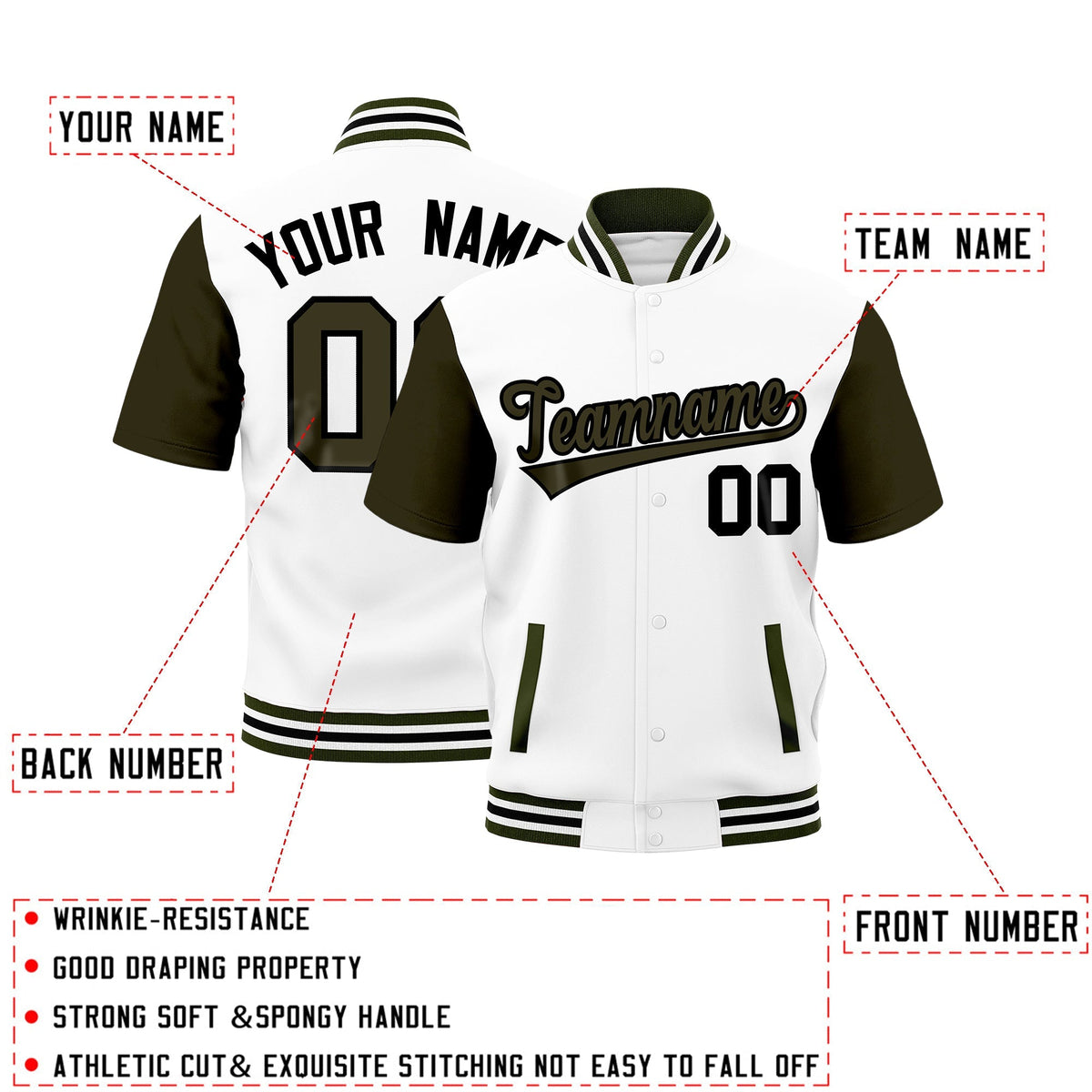 Custom Olive White Black Full-Snap Classic Style Jacket| KXKSHOP