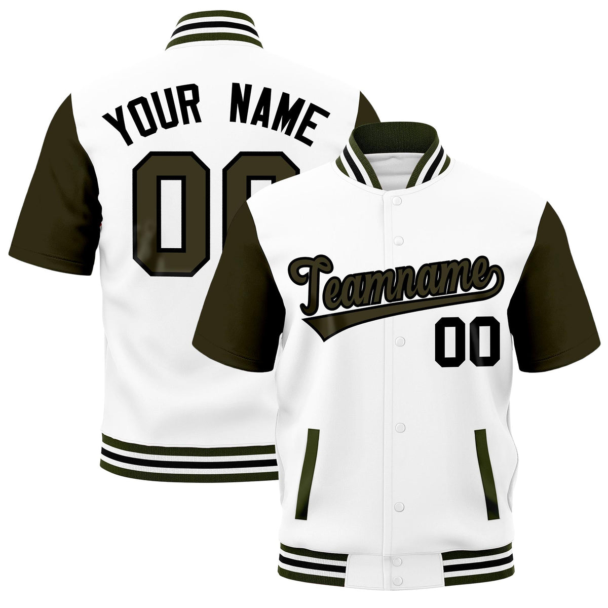 Custom Olive White Black Full-Snap Classic Style Jacket| KXKSHOP