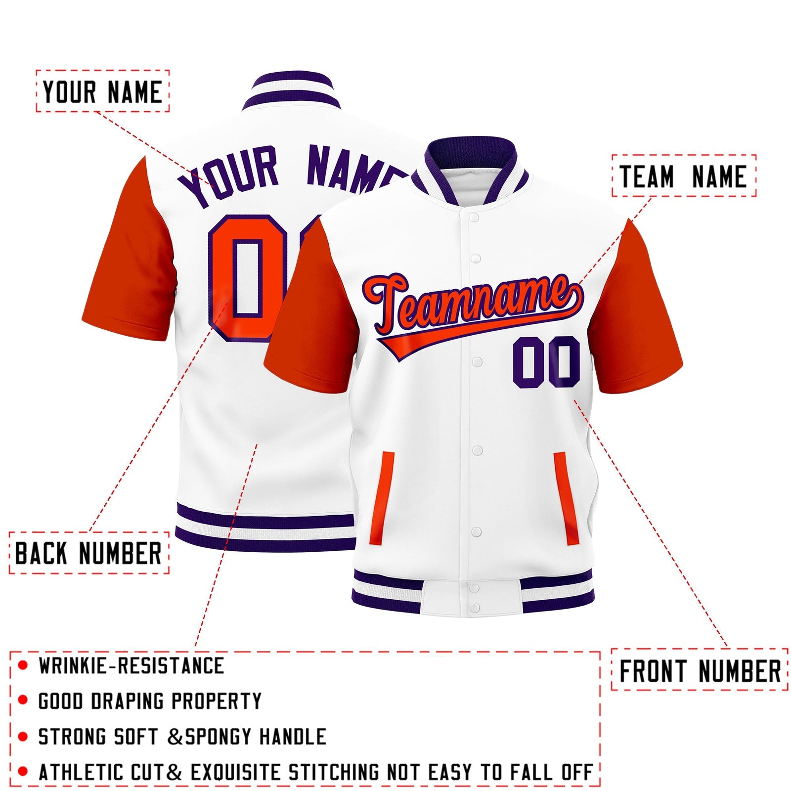 Custom Orange Purple White Full-Snap Classic Style Jacket| KXKSHOP