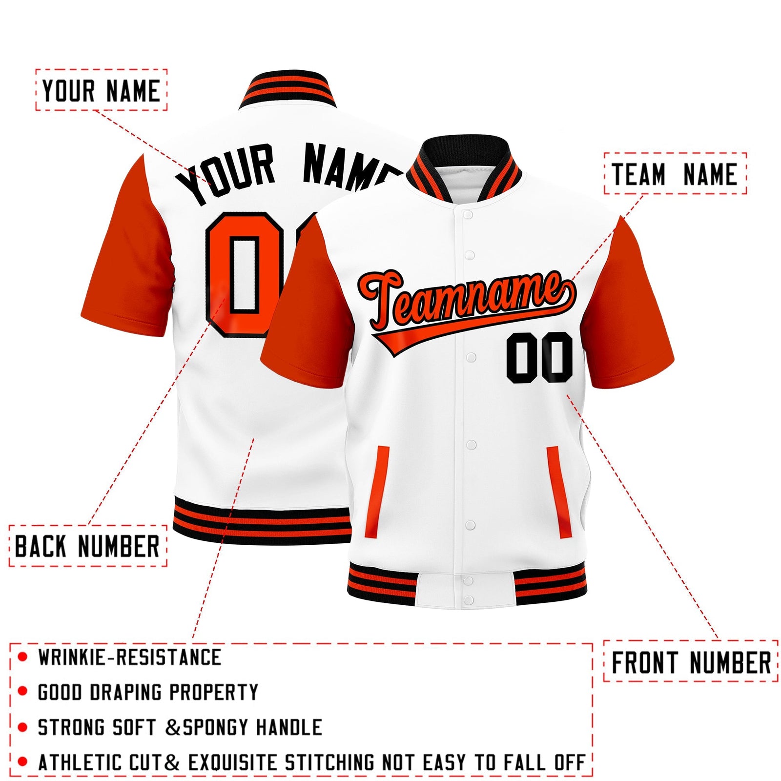 Custom Orange Black Full-Snap Classic Style Jacket| KXKSHOP