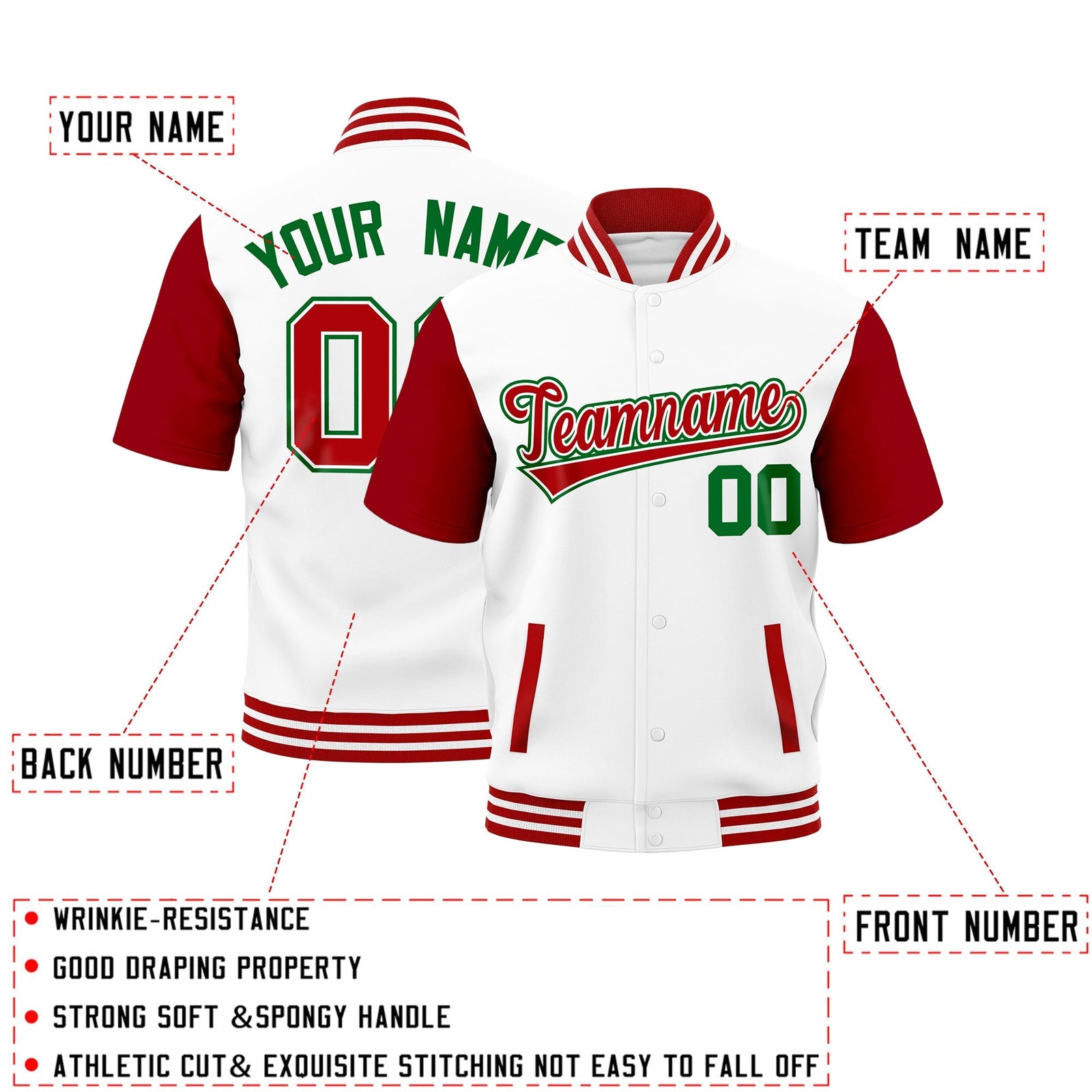 Custom Red White Full-Snap Classic Style Jacket| KXKSHOP
