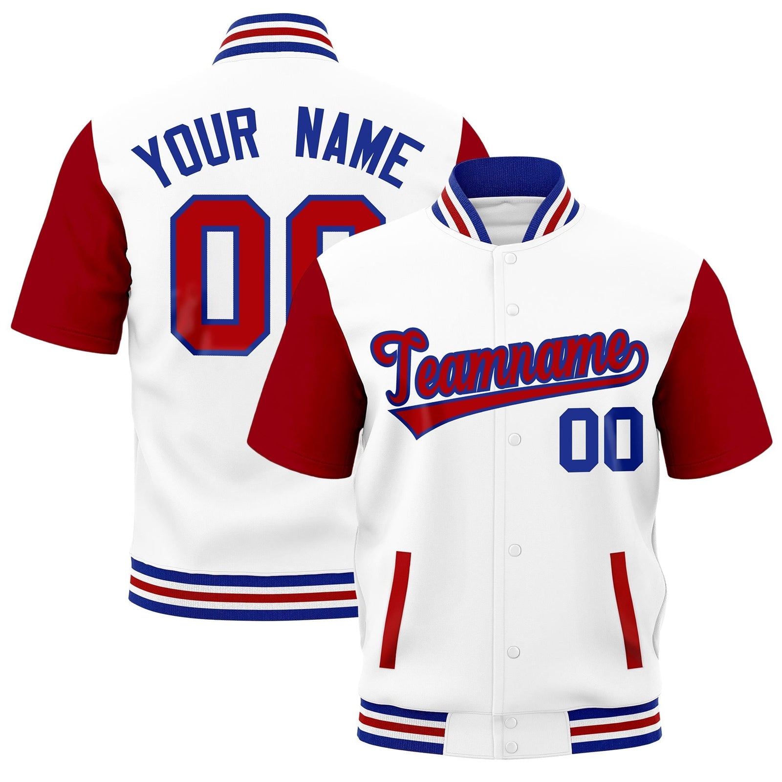 Custom Red Royal Blue White Full-Snap Classic Style Jacket| KXKSHOP