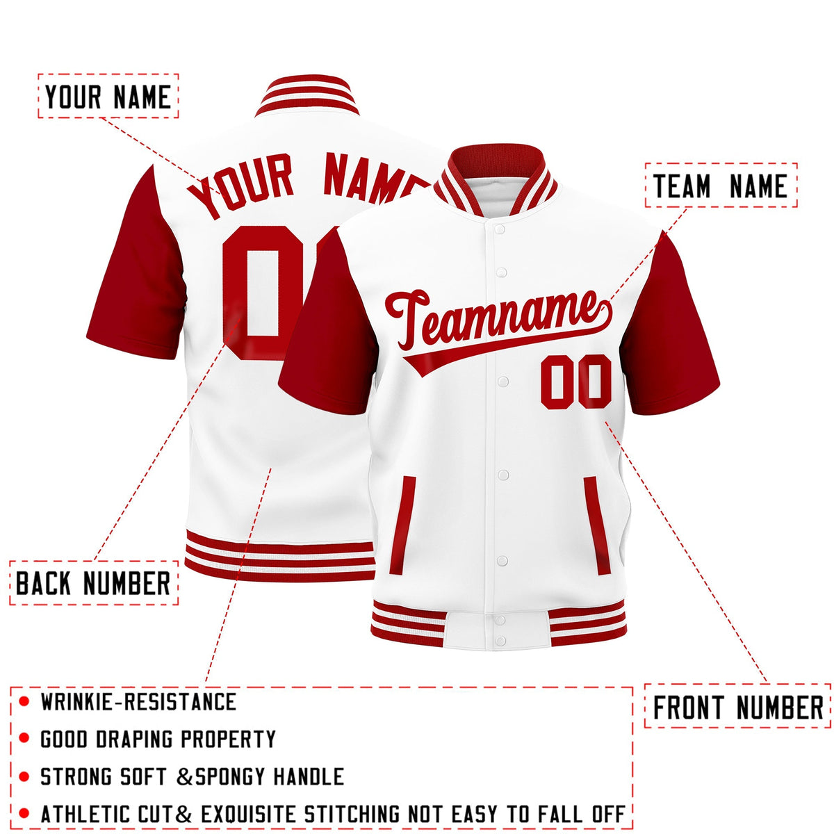 Custom Red White Full-Snap Classic Style Jacket| KXKSHOP