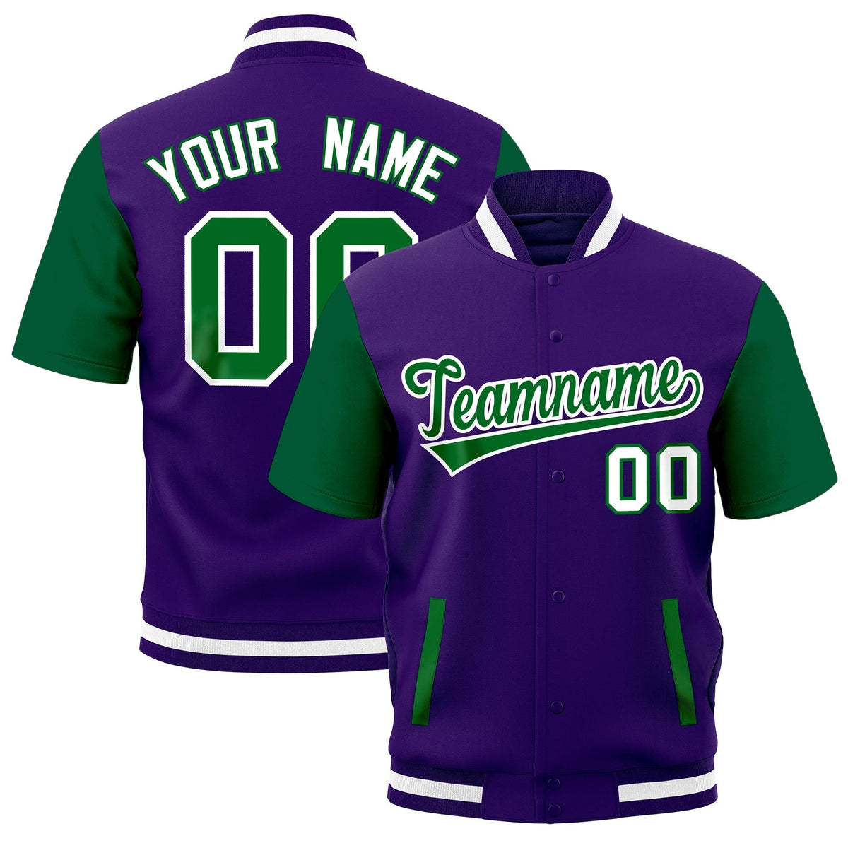 Custom Kelly Green Purple White Full-Snap Classic Style Jacket| KXKSHOP