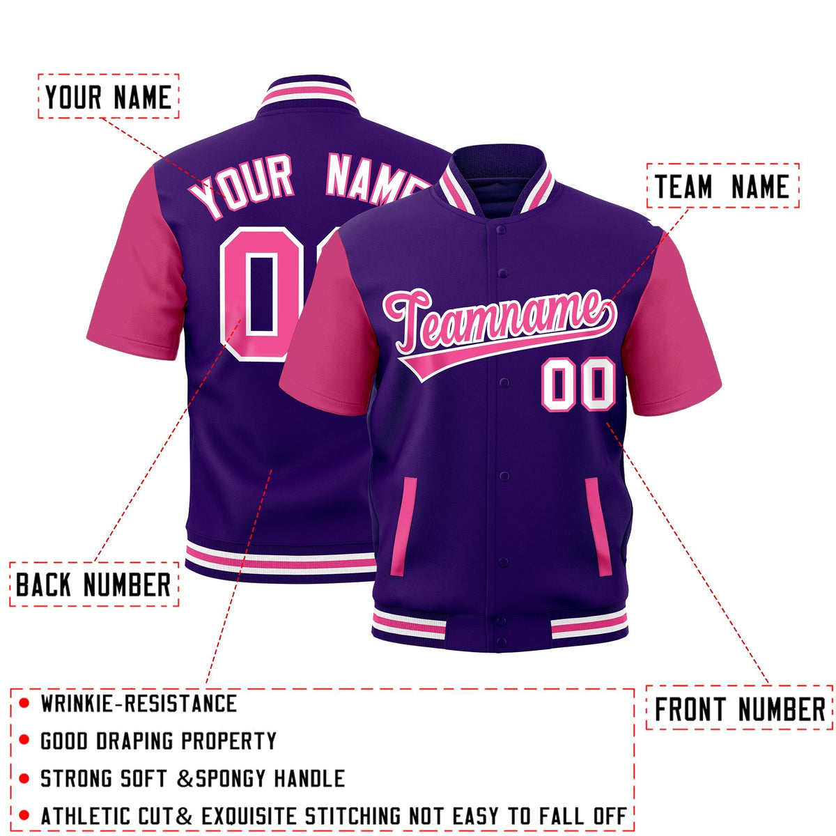 Custom Purple White Pink Full-Snap Classic Style Jacket| KXKSHOP