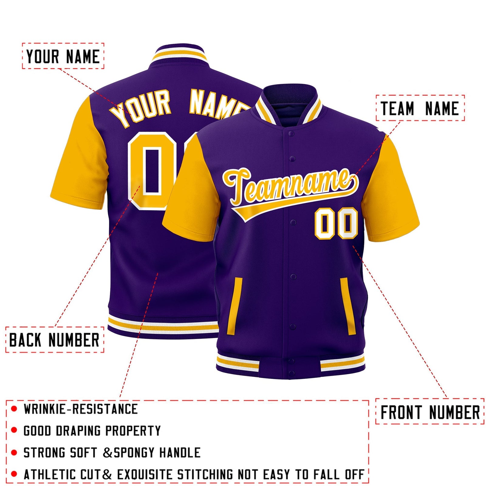 Custom Gold Purple White Full-Snap Classic Style Jacket| KXKSHOP
