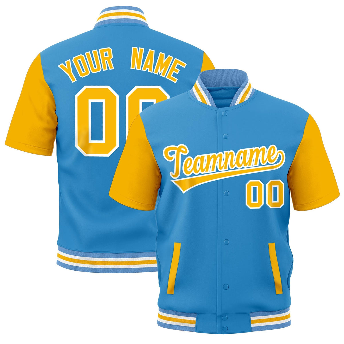 Custom Gold Powder Blue White Full-Snap Classic Style Jacket| KXKSHOP