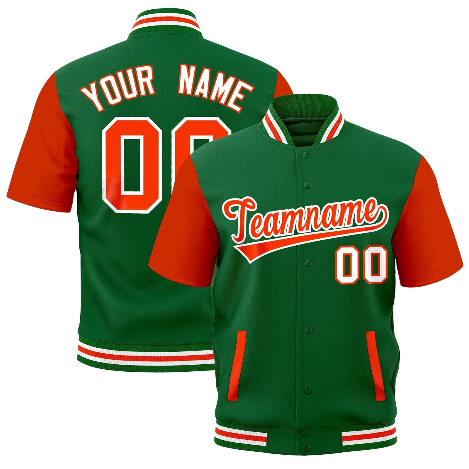 Custom Orange Kelly Green White Full-Snap Classic Style Jacket| KXKSHOP