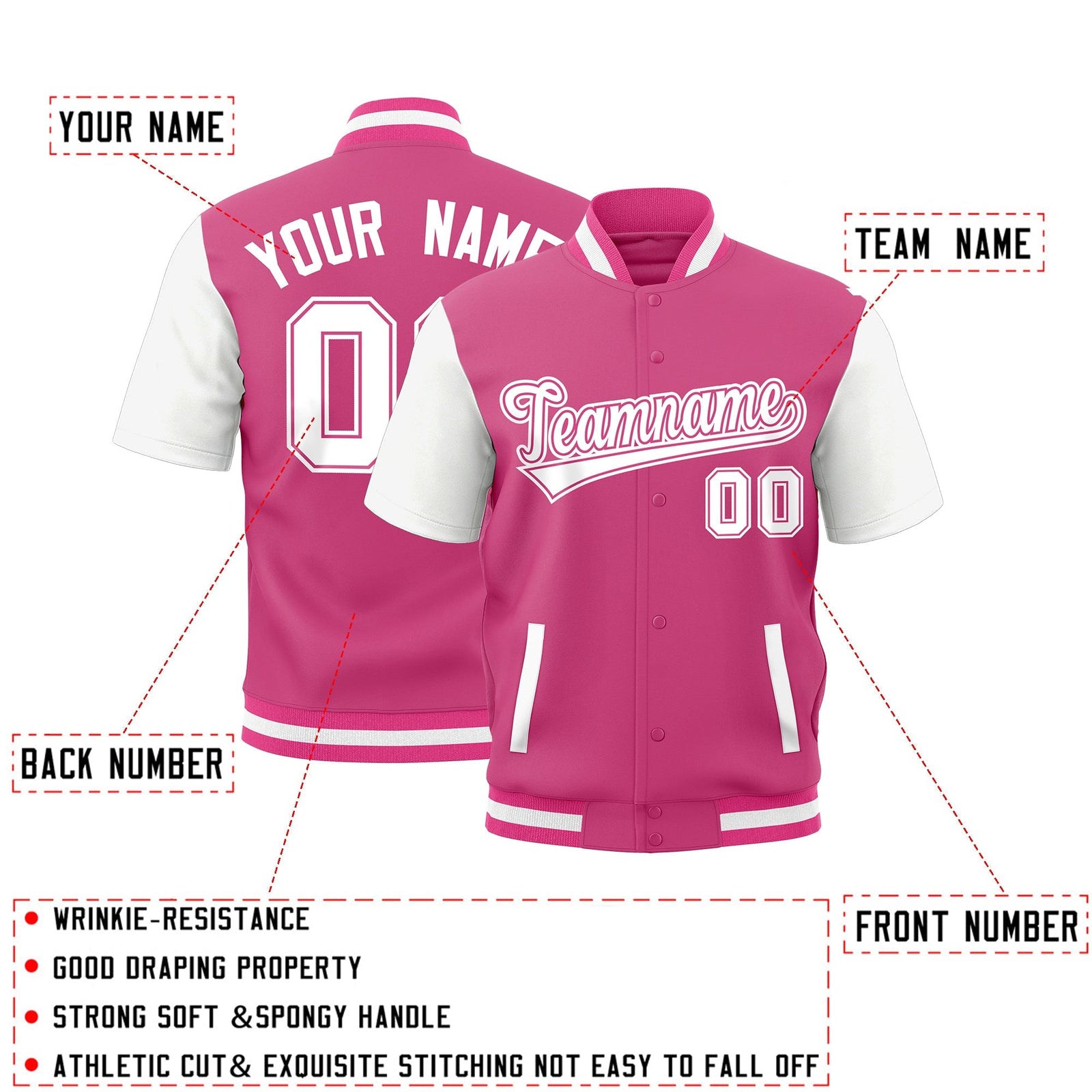 Custom White Pink Full-Snap Classic Style Jacket| KXKSHOP