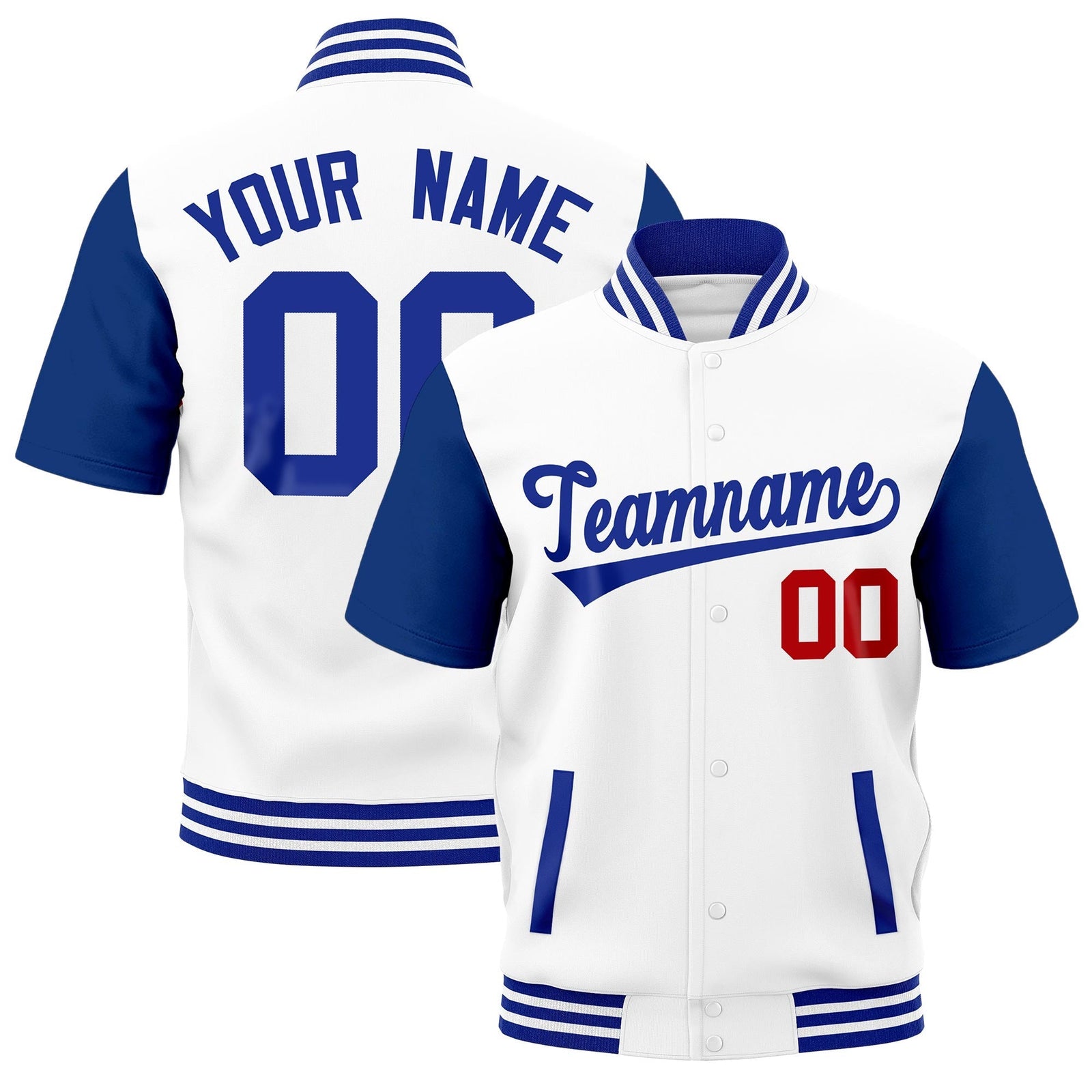 Custom Royal Blue White Full-Snap Classic Style Jacket| KXKSHOP