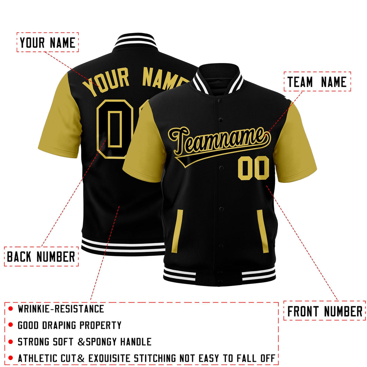 Custom Old Gold Black White Full-Snap Classic Style Jacket| KXKSHOP