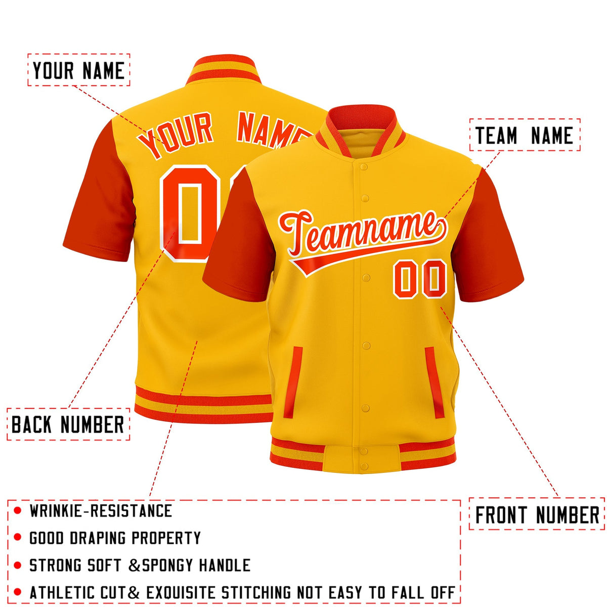 Custom Orange Gold Full-Snap Classic Style Jacket| KXKSHOP