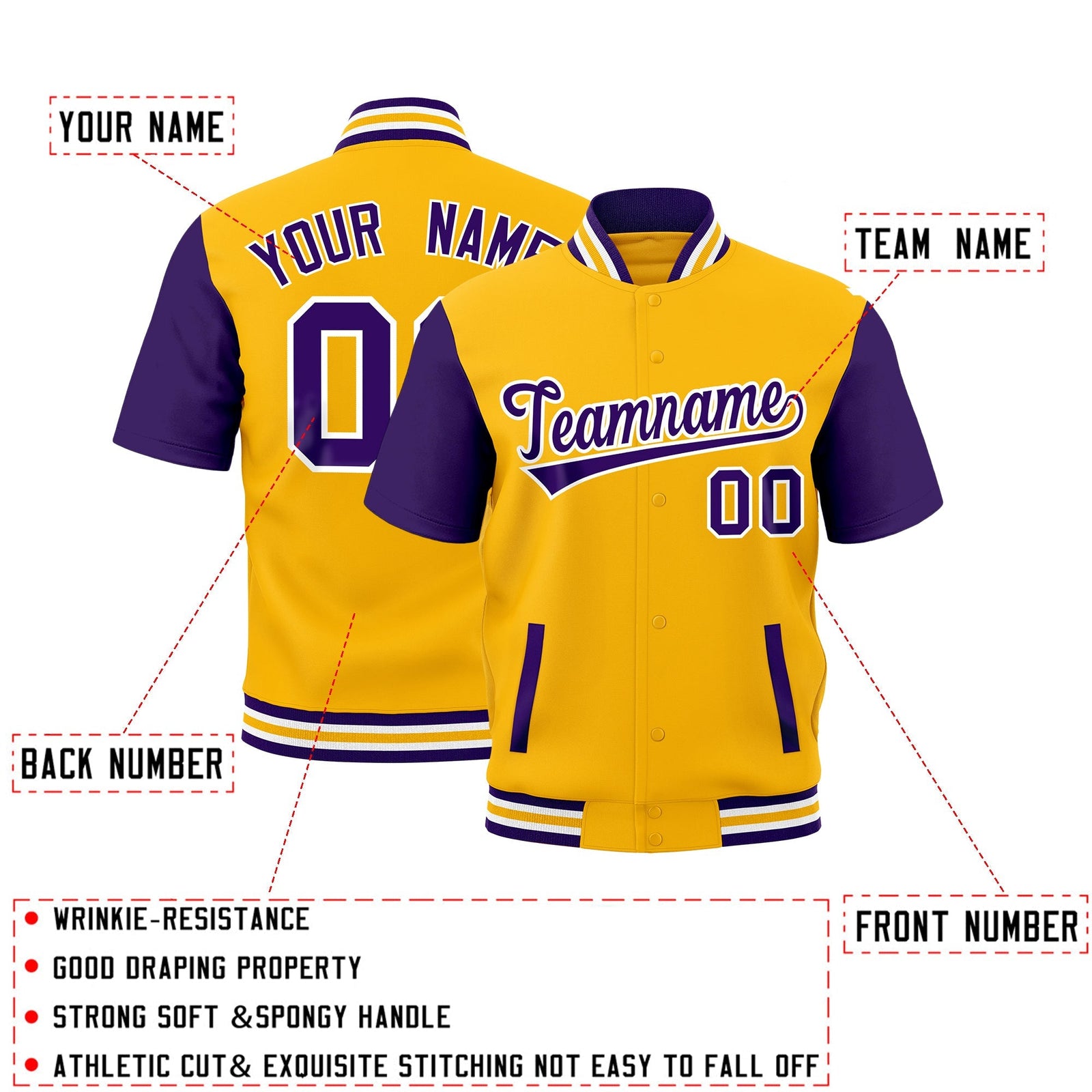 Custom Purple White Gold Full-Snap Classic Style Jacket| KXKSHOP