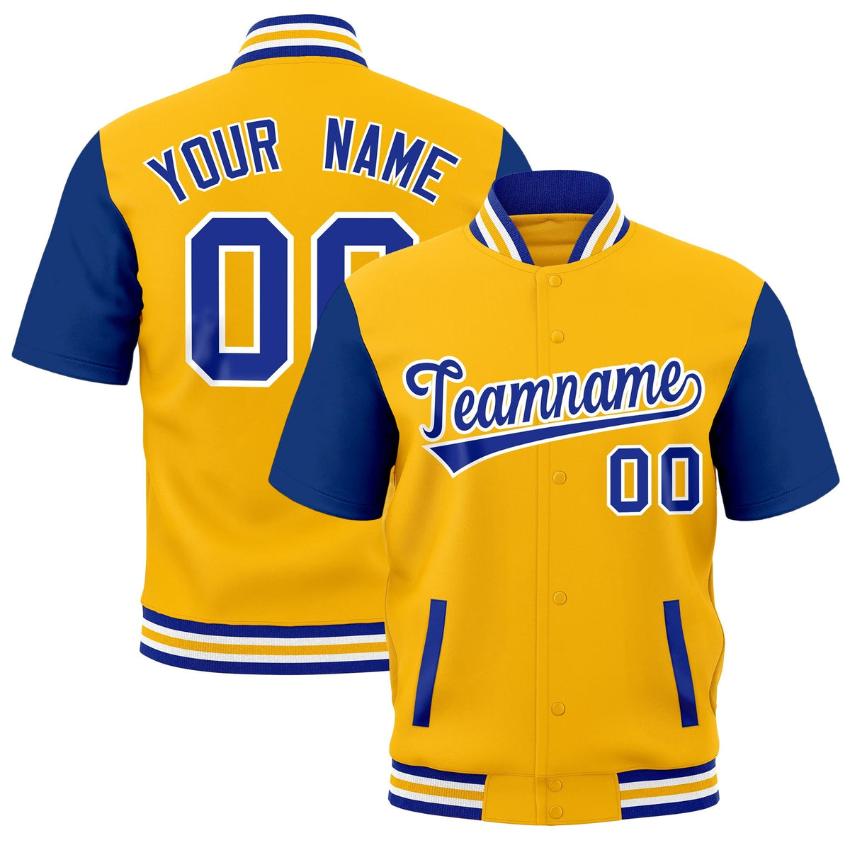 Custom Royal Blue White Gold Full-Snap Classic Style Jacket| KXKSHOP
