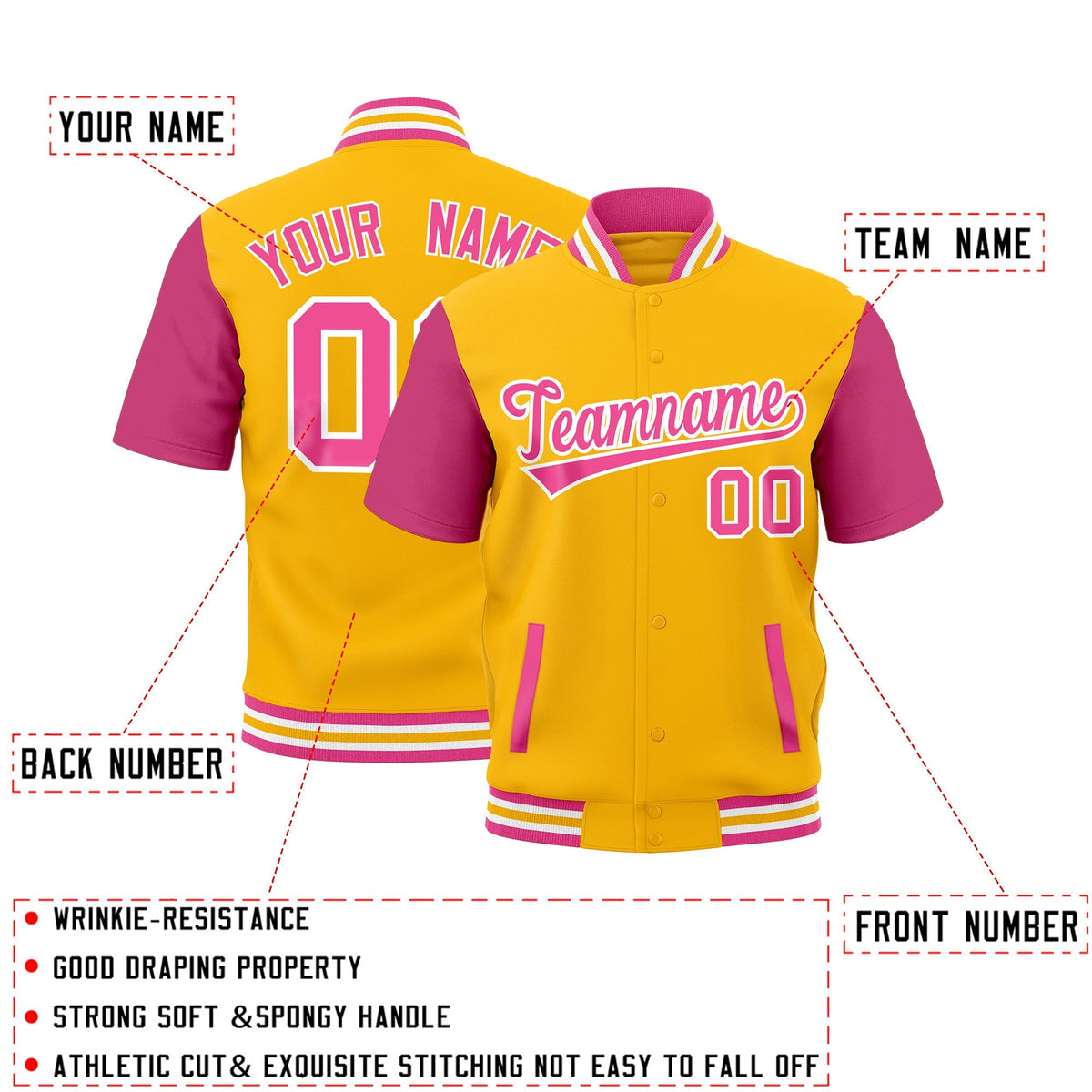 Custom Pink White Gold Full-Snap Classic Style Jacket| KXKSHOP