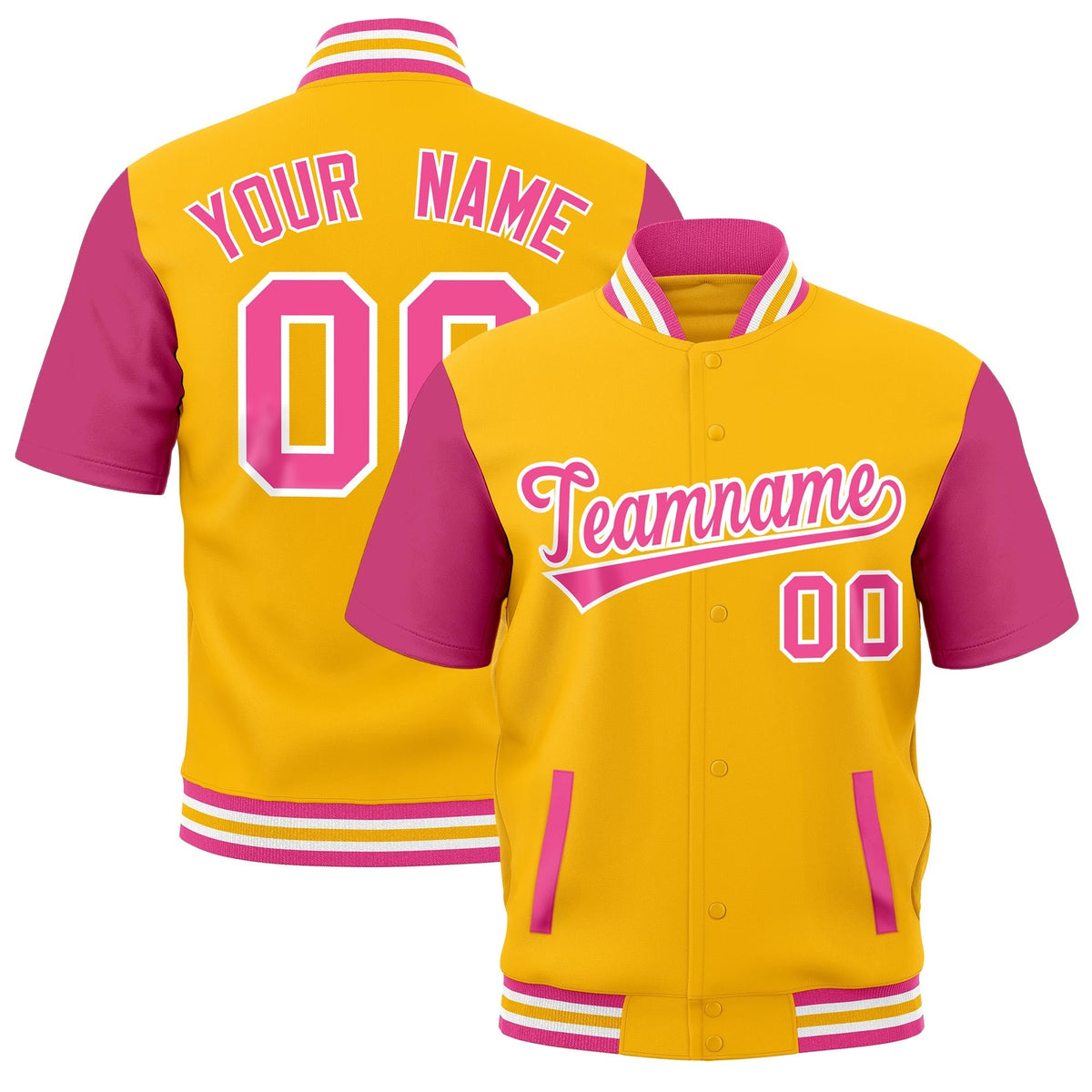 Custom Pink White Gold Full-Snap Classic Style Jacket| KXKSHOP