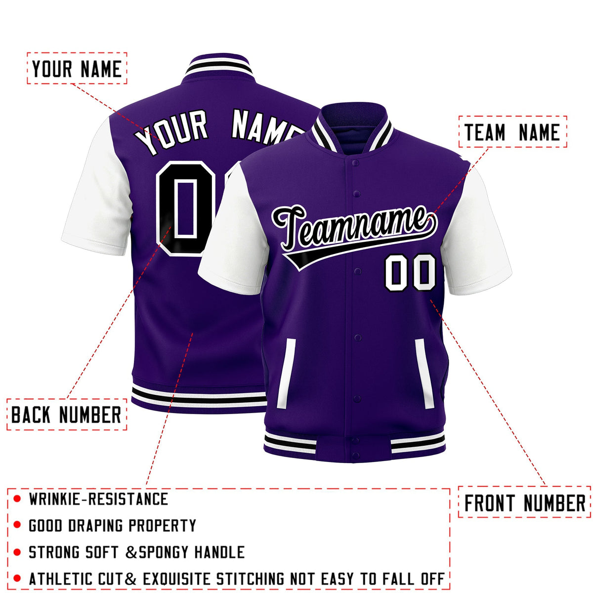 Custom White Purple Black Full-Snap Classic Style Jacket| KXKSHOP