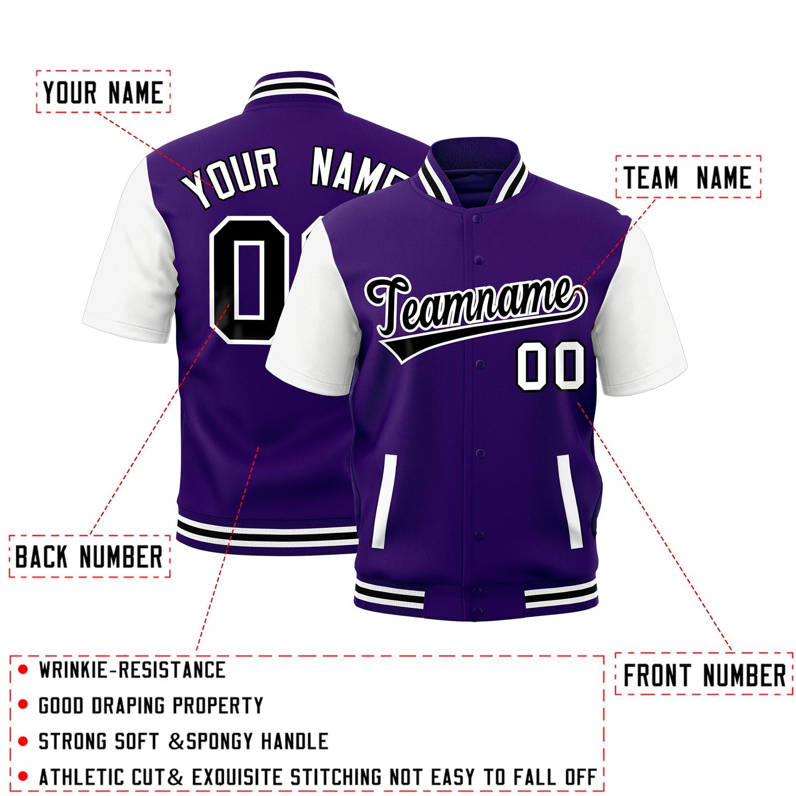 Custom White Purple Black Full-Snap Classic Style Jacket| KXKSHOP