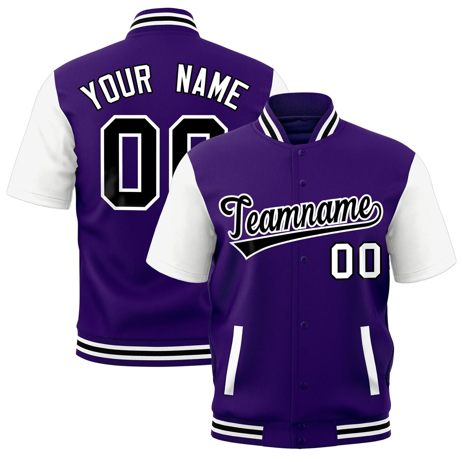 Custom White Purple Black Full-Snap Classic Style Jacket| KXKSHOP